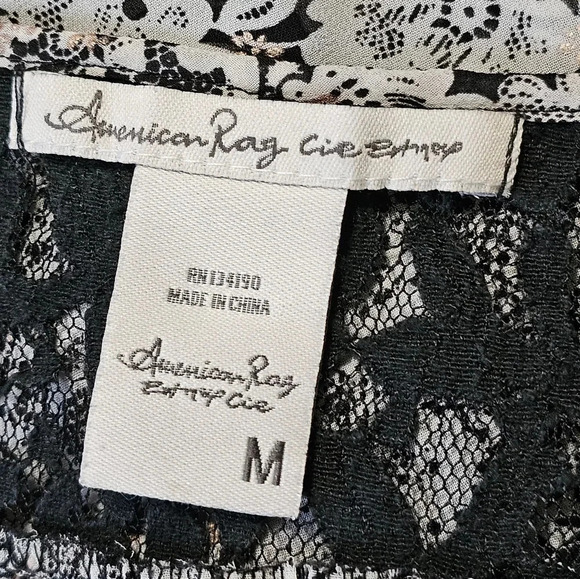 American Rag M Black White Paisley Lace Chiffon Peasant Top Whimsigoth Boho - Picture 4 of 7